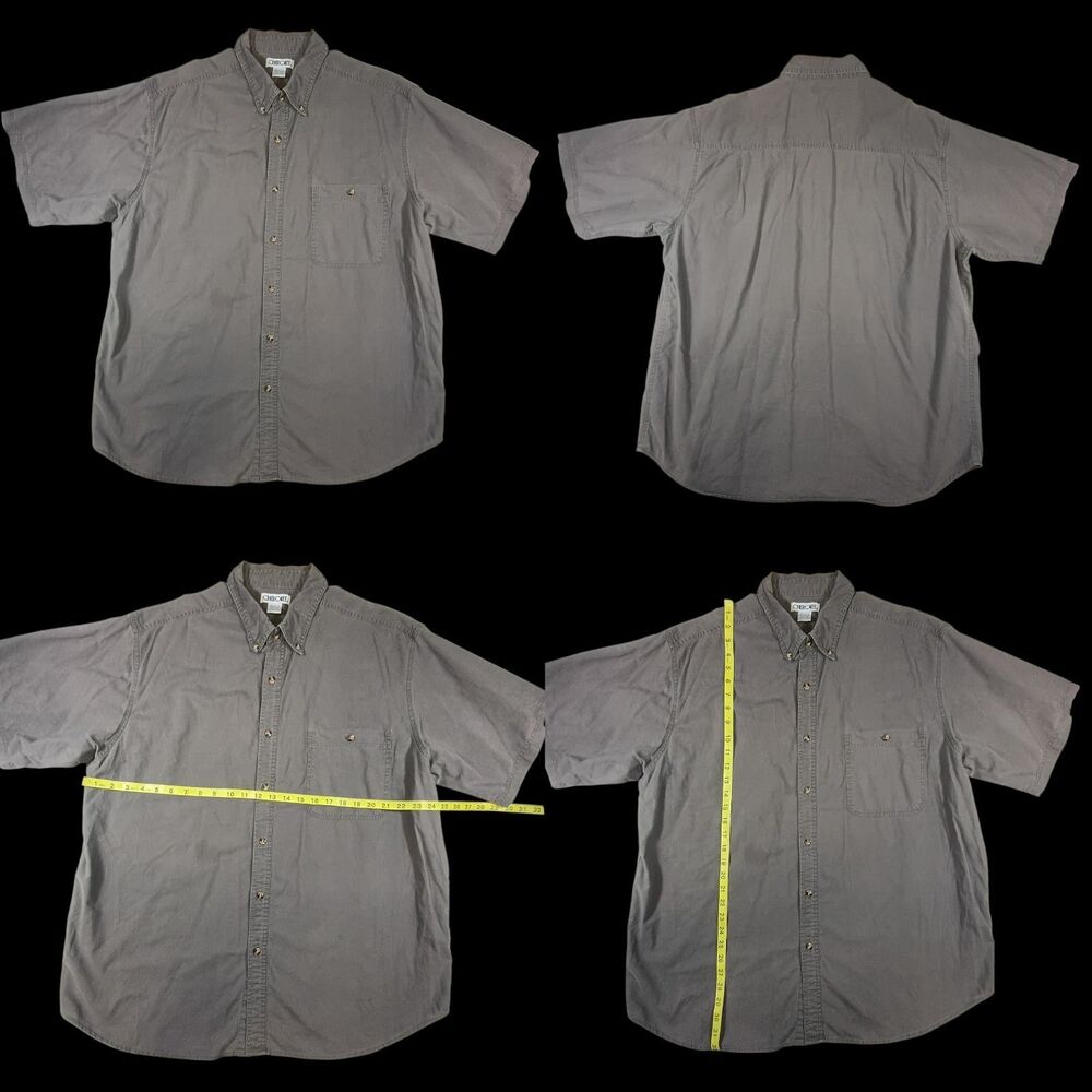 Y2K 90s Cherokee Mens Casual Button Down Shirt XL Gray Short Sleeve 100% Cotton